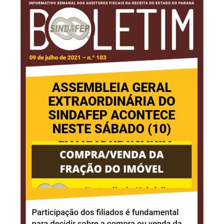 Boletim Informativo - Edição n° 103 - 09/07/2021