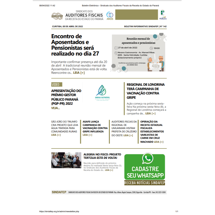 Boletim Informativo - Edição n° 142 - 08/04/2022