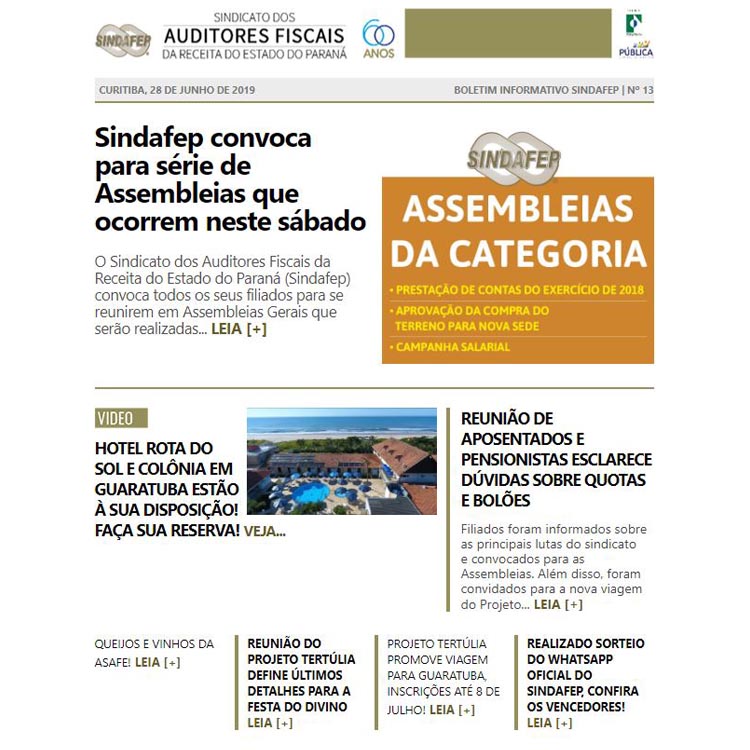 Boletim Informativo - Edição n° 13 - 28/06/2019  	