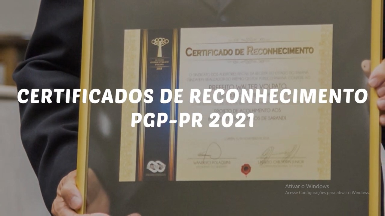 Premiados com Certificado de Reconhecimento na 9ª edição do PGP-PR