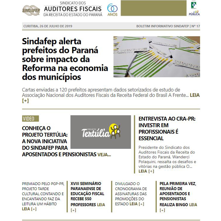 Boletim Informativo - Edição n° 17 - 26/07/2019