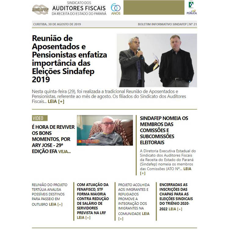 Boletim Informativo - Edição n° 21 - 30/08/2019