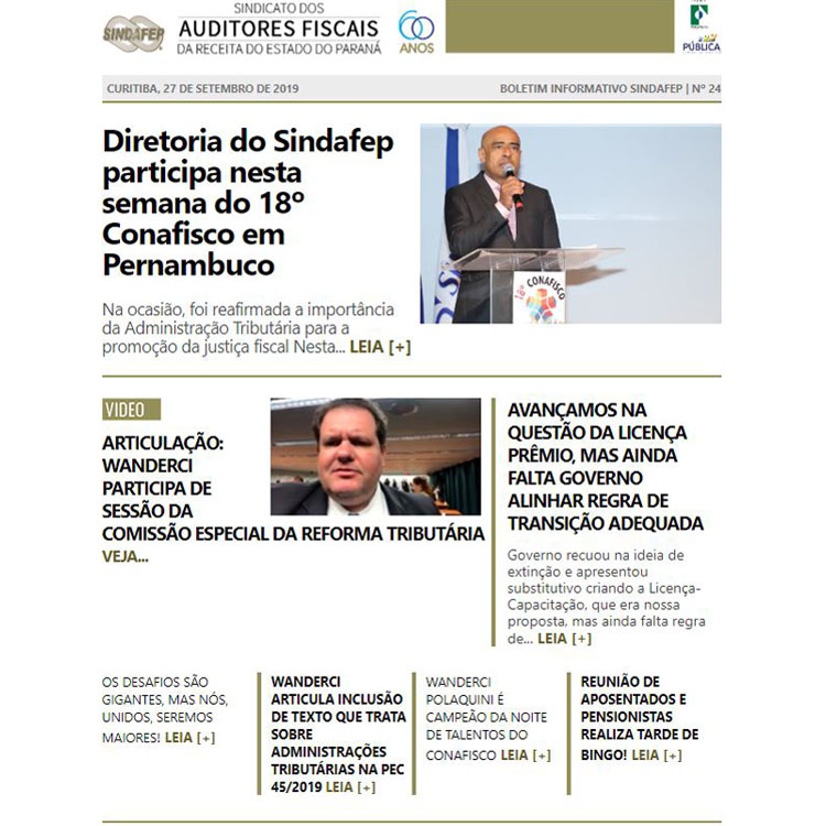Boletim Informativo - Edição n° 24 - 27/09/2019 	